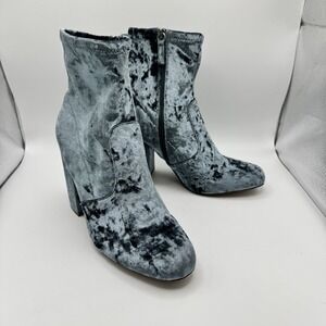 Steve‎ Madden Gaze Boots Crushed Blue Velvet Block Heel Ankle Zip Womens 10